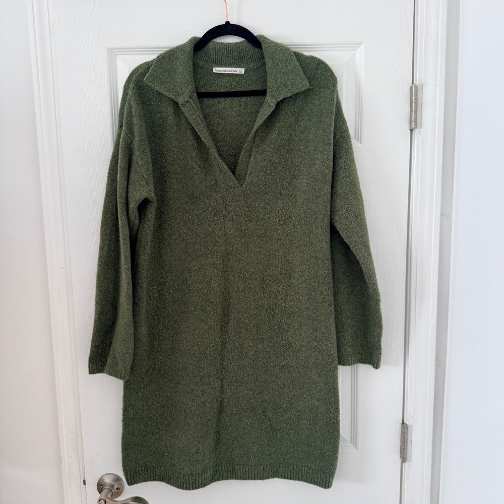 Abercrombie & Fitch Olive Green Polo Collar Sweater‎ Dress Womens LT Large Tall